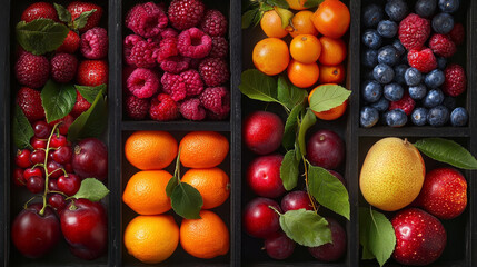 "Fresh and Healthy Food Collage: Fruits, Vegetables, and Berries Arrangement"