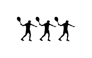 Racquet Sports .collection of male pickleball player silhouettes isolated on white background.Tennis racket vector illustration, clipart style tennis racket symbol
