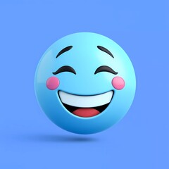 Fototapeta premium Smiling Blue Emoji Face on a Bright Blue Background