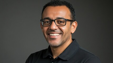 Fototapeta premium Happy professional in glasses and black attire image.
