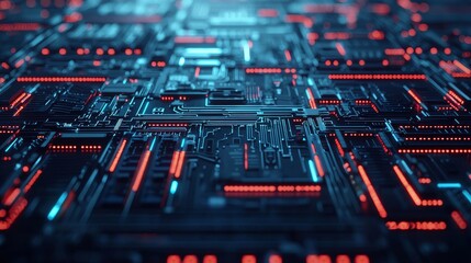 Futuristic circuit board design showcasing technology innovation digital space graphic art vibrant colors macro view advanced systems