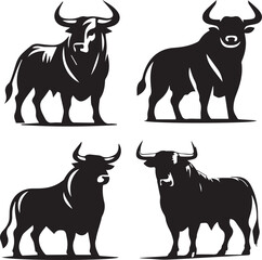 Set of Bull Silhouettes - Vector Illustrations