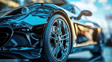 Sleek Black Sports Car Close-up: A symbol of Speed and Luxury