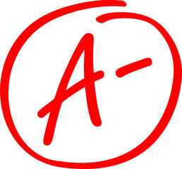 Obraz premium Exam score grade result A minus, hand drawn doodle test grade A minus