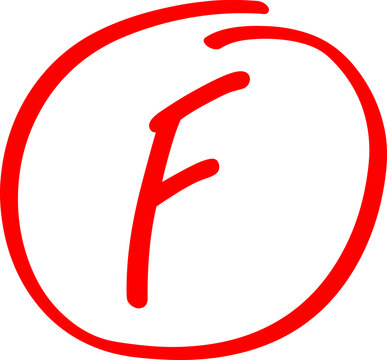 Exam score grade result F, hand drawn doodle test grade F