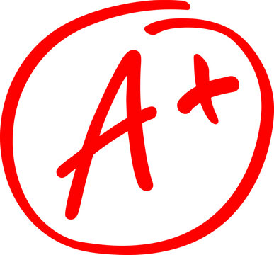 Exam score grade result A plus, hand drawn doodle test grade A plus
