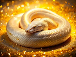 Fototapeta premium Golden Python, Glittery Background, Surreal Photography, AI Art