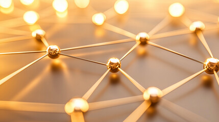 A futuristic yellow network of interconnected nodes and glowing lines, overlaid on a smooth, deep yellow bokeh background, representing seamless data flow.