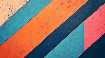 "Bold Abstract Art with Vibrant Stripes of Orange, Blue, and Pink"