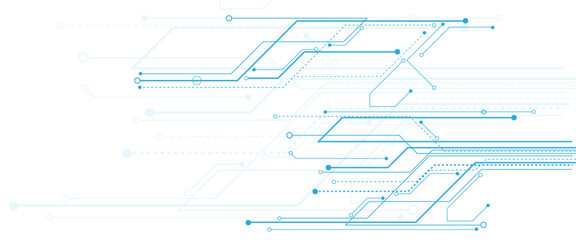 Global communication technology background design, blue Abstract geometric dots and lines connection circuit concept.