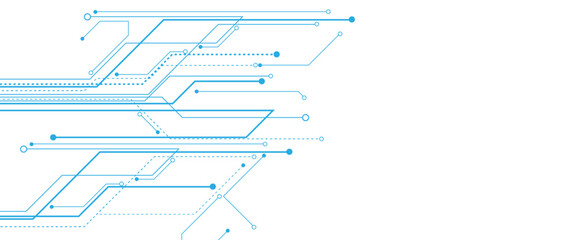 Global communication technology background design, blue Abstract geometric dots and lines connection circuit concept.
