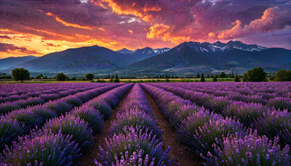 Obraz premium Champs de Lavande au Crépuscule