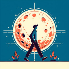 man walking with moon background