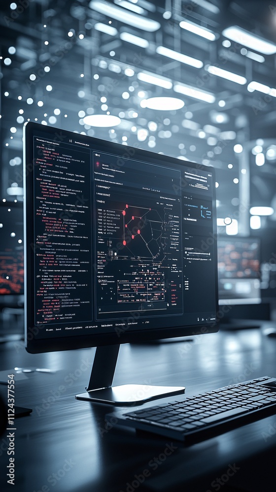 Poster a computer screen showing a detailed report of malware detection, with red and yellow warnings, set 