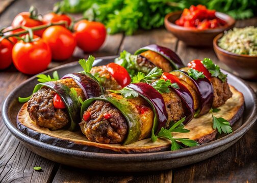 Minimalist Turkish Kofte Kebab, Islim Kebabi, Kurdan Kebabi, Food Photography, Delicious Turkish Cuisine