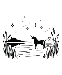 Unicorn silhouette vector illustrations