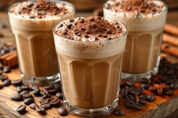 Elegant mocha mousse dessert with a rich chocolate and coffee background for culinary delight