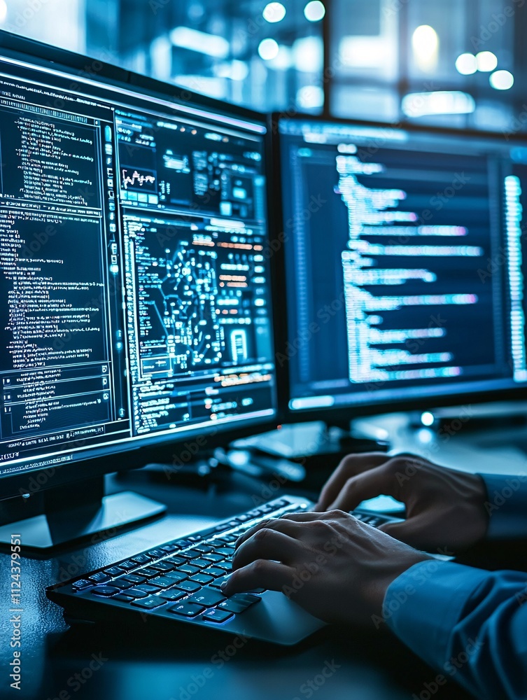 Poster a professional setting where a cybersecurity expert uses ethical hacking tools to test system vulner