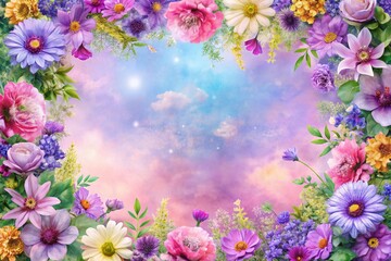 Fototapeta premium Pastel Purple Floral Watercolor Frame Design - AI Photo