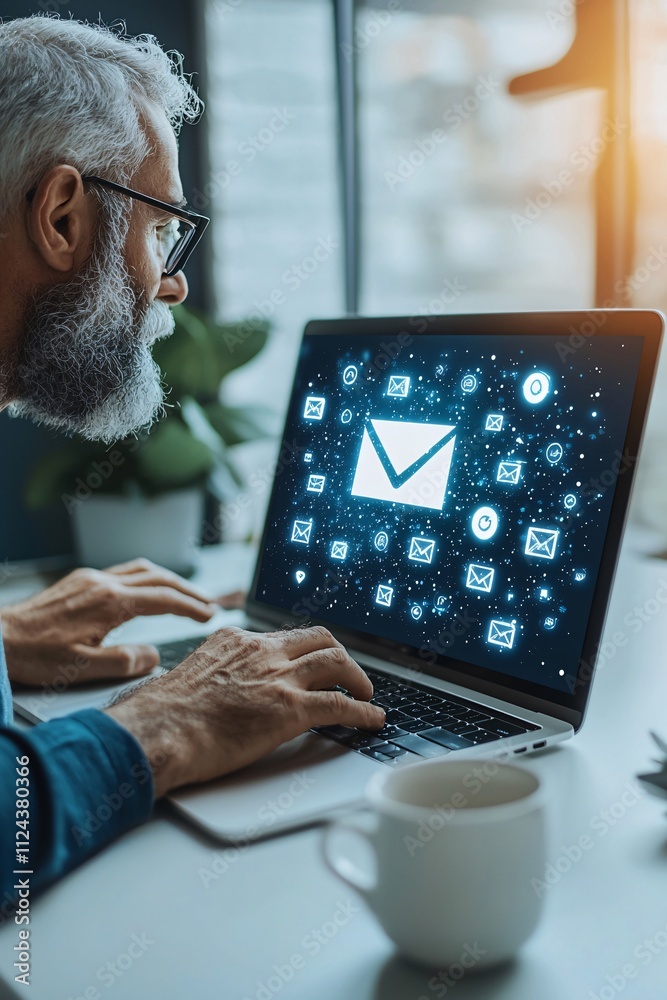 Poster an anonymous email being composed on a laptop screen, with the sender's information obscured. the mi