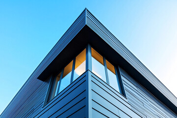 Modern warehouse exterior with steel cladding and double glazing, an industrial building for commercial use in the UK countryside