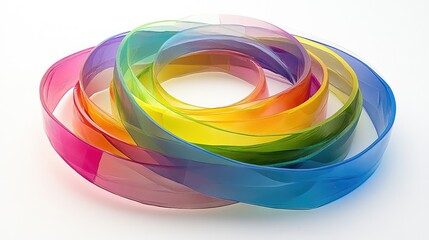 Colorful Transparent Ribbons Twisted in Circular Patterns on White Background