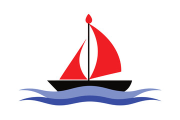 Red sailboat river color vector design