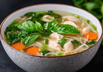 Delicious chicken noodle soup with fresh vegetables