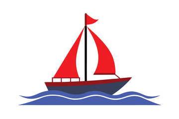 Red sailboat river color vector style