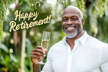 Elderly man with champagne celebrating his retirement.