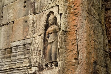Bas Relief on Outer Wall of Preah Khan in Siem Reap, Cambodia