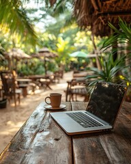 digital nomad workspace tropical Remote island office Tropical work getaway Paradise coworking spot.Beachside productivity hub.Exotic remote workspace