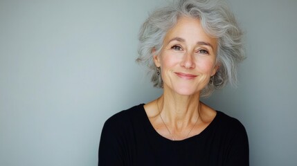 Fototapeta premium Graceful woman with gray hair on neutral background