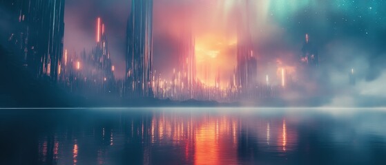 Obraz premium Stunning sunset illuminating the glass palace in a park with vibrant colors and reflections on the floor