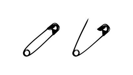 Safety pin emblem, black isolated silhouette