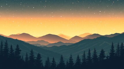 Fototapeta premium Silhouette of a mountain range under a twi