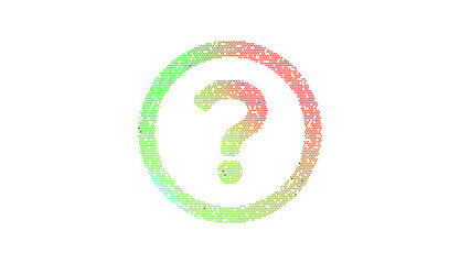 Icon question circle is made up of LED square shapes. There are bright diodes and there are black dead diodes