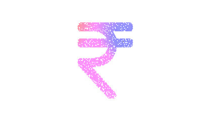 Icon rupee sign is made up of LED square shapes. There are bright diodes and there are black dead diodes