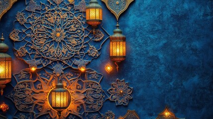 Vibrant Arabian Nights: Mesmerizing Moorish Lanterns Against a Midnight Blue Sky
