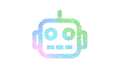 Icon robot is made up of LED square shapes. There are bright diodes and there are black dead diodes