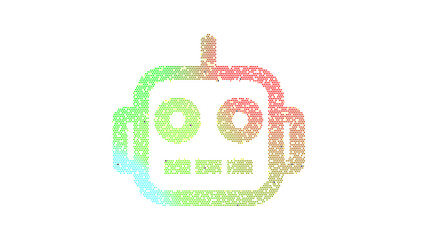 Icon robot is made up of LED square shapes. There are bright diodes and there are black dead diodes