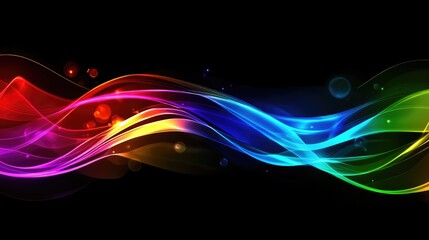 Naklejka premium Colorful Waves of Light with Vibrant Flowing Patterns in Darkness