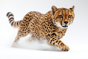 Majestic Cheetah Stalking Through a Snowy Landscape