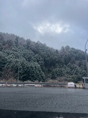 A winter road covered with snow, covered with frost, white snow