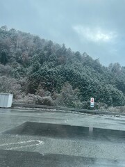 A winter road covered with snow, covered with frost, white snow