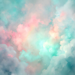 Dreamy Pastel Clouds. Watercolor Sky Art Background