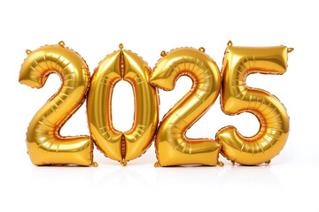 Fototapeta premium Gold number 2025 balloons on white background