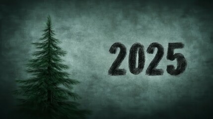2025 New Year s Eve Evergreen Tree on Grunge Background