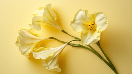 Obraz premium The composition of flowers. Frame made of yellow flowers on a yellow background.