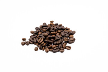 This collection of images presents a variety of coffee bean arrangements against a clean white backdrop. Each image showcases the rich brown hues and diverse forms of the beans, capturing their natura